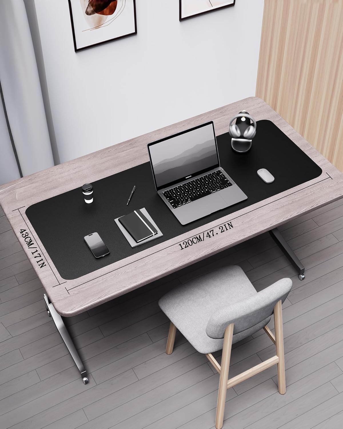 YSAGi Double-Sided Desk Pad, Leather Desk Mat, Eco Cork Desk Pad Protector, Large Mouse Pad for Desk, Waterproof Desk Blotter Pad, Desk Writing Pad for Office Work/Home (Black+Cork, 47.2" x 17")