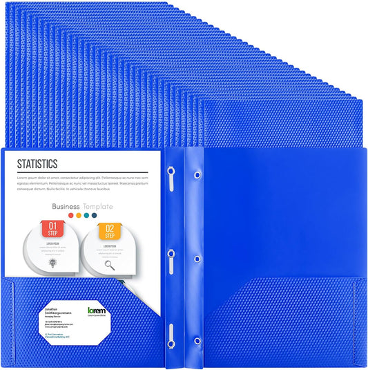 Patelai 48 Pcs Plastic Folders with 2 Pockets and 3 Prongs Home Folders with Card Slot Letter Size Heavy Duty Report Covers for Back to School(Blue,Diamond)