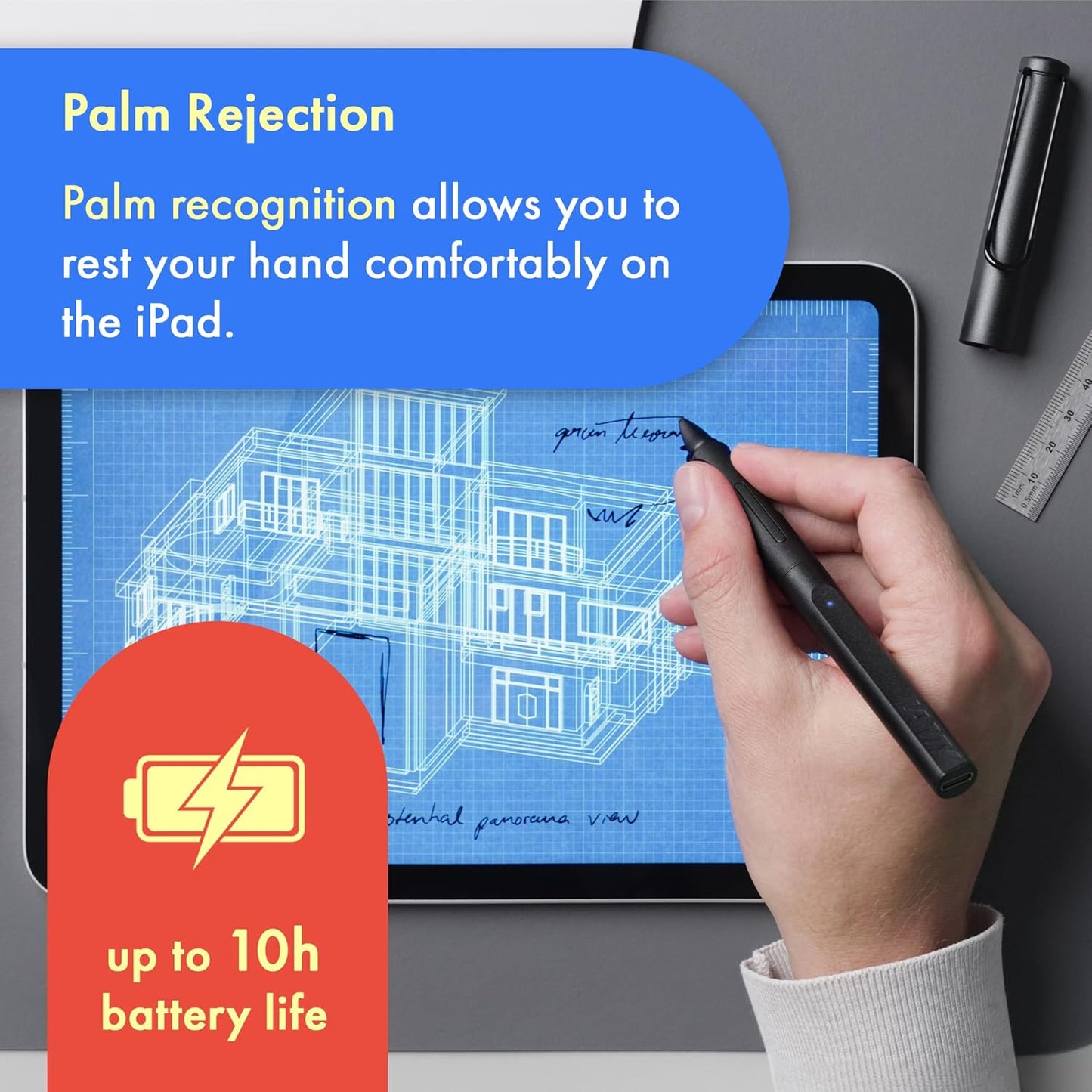 LAMY Safari Note+ Steel Black iPad Pen - Stylus Pen with Palm Rejection, tilt Sensitivity & Ergonomic Grip - Compatible with Various iPad Models & Generations - up to 10 Hours Battery Life