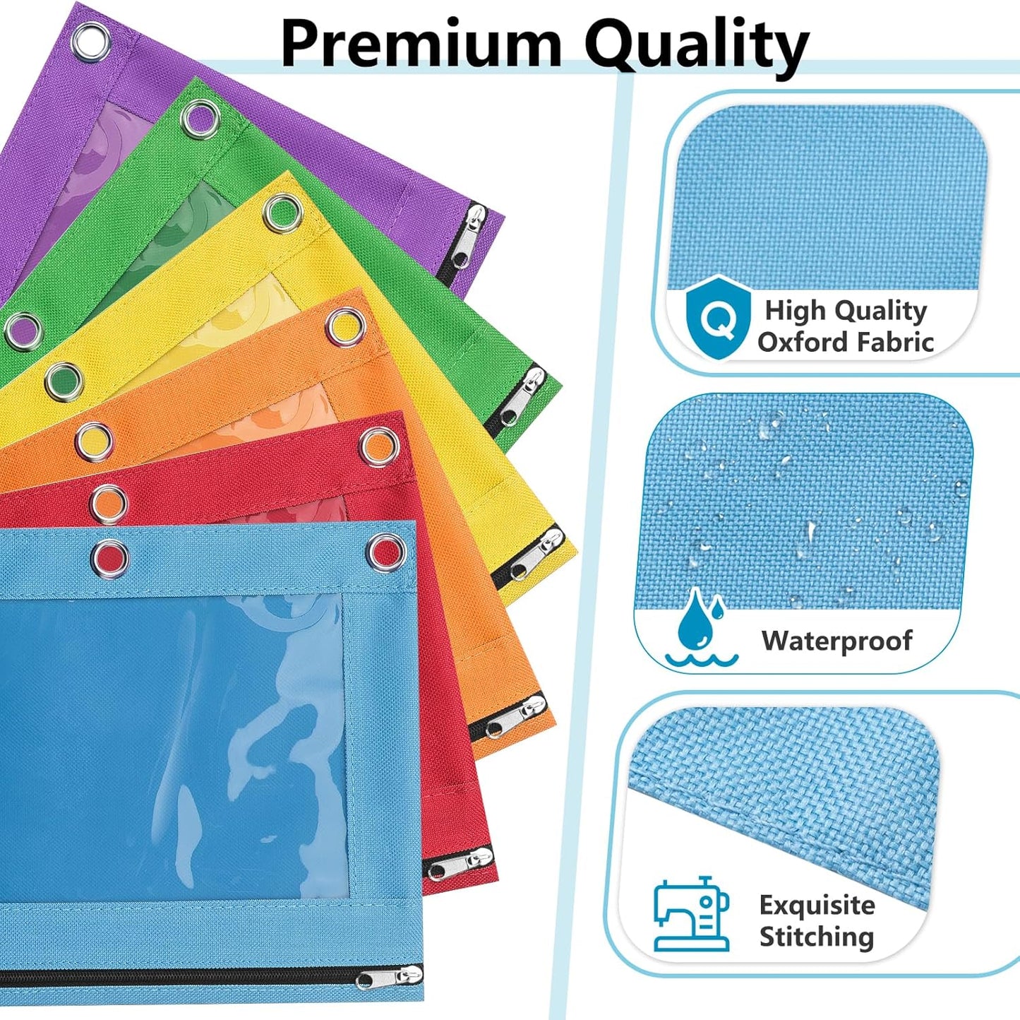 Forvencer 12 Pack Pencil Pouches for 3 Ring Binder, Smooth Zipper 3 Ring Binder Pencil Pouch, Multi-Color Pencil Case for Binder, Clear Top Binder Pencil Pouch, Pencil Bag with 3 Re-enforced Grommets