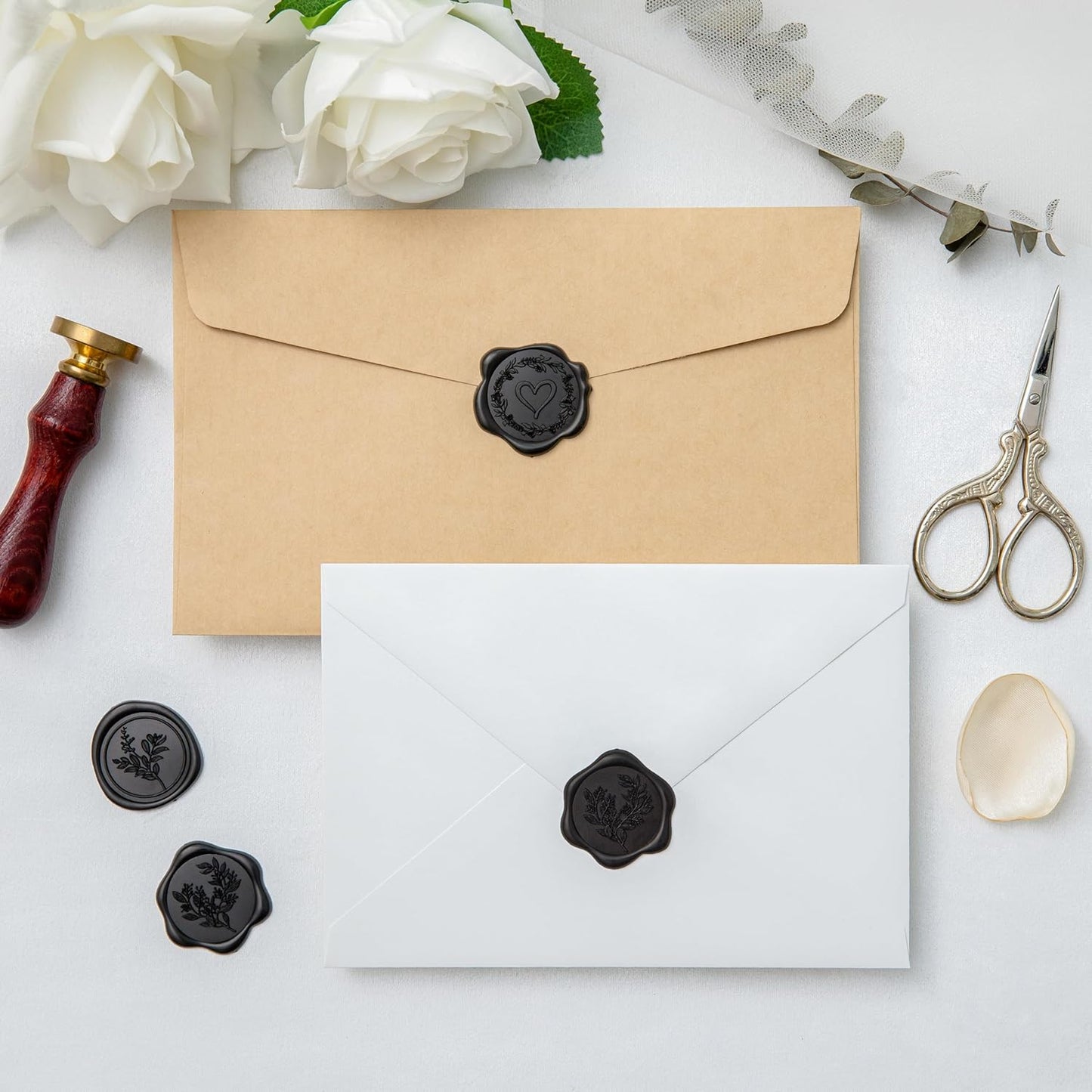 60 Pcs Black Wax Seal Stickers Self-Adhesive Envelope Seals Stamp Stickers, Perfect for Wedding Invitations Seating Chart Christmas Gift Wrapping 3 Designs in 1 Pack
