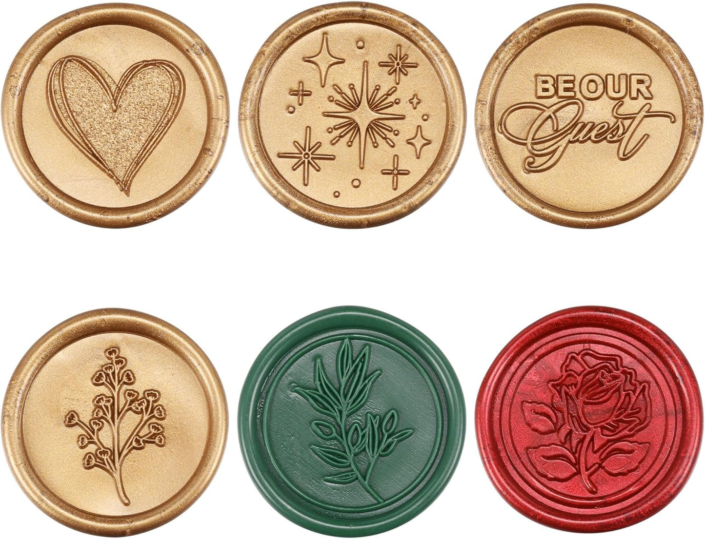 Yoption 6 Pcs Wax Seal Stamp Set, Be Our Guest, Star, Heart, Plant Sealing Stamps Kit with Wooden Handle and Brass Head for Wedding Christmas Greeting Cards Gift