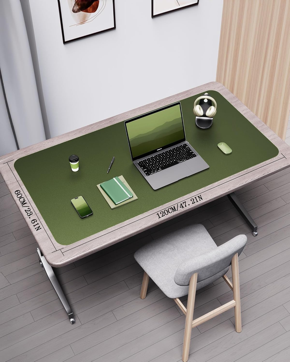 YSAGi Double-Sided Desk Pad, Leather Desk Mat, Eco Cork Desk Pad Protector,Large Mouse Pad,Waterproof Desk Blotter for Office/Home (Olive Green+Cork, 47.2" x 23.6")