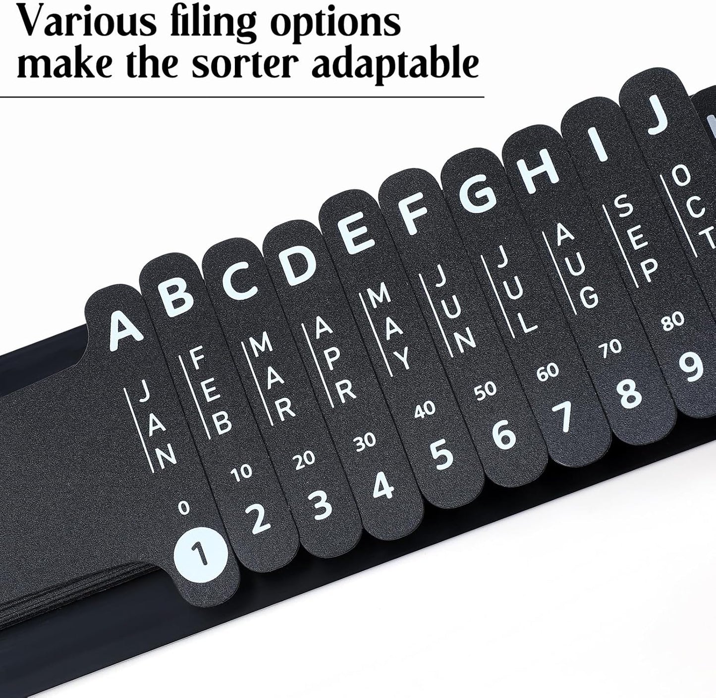 PerKoop Plastic All Purpose Document Sorter Alphabetical File Organizer Compact Upright Space Saving Paper Organizer for File Office, Black, 2.52 x 23.5 inches(2 Sets)