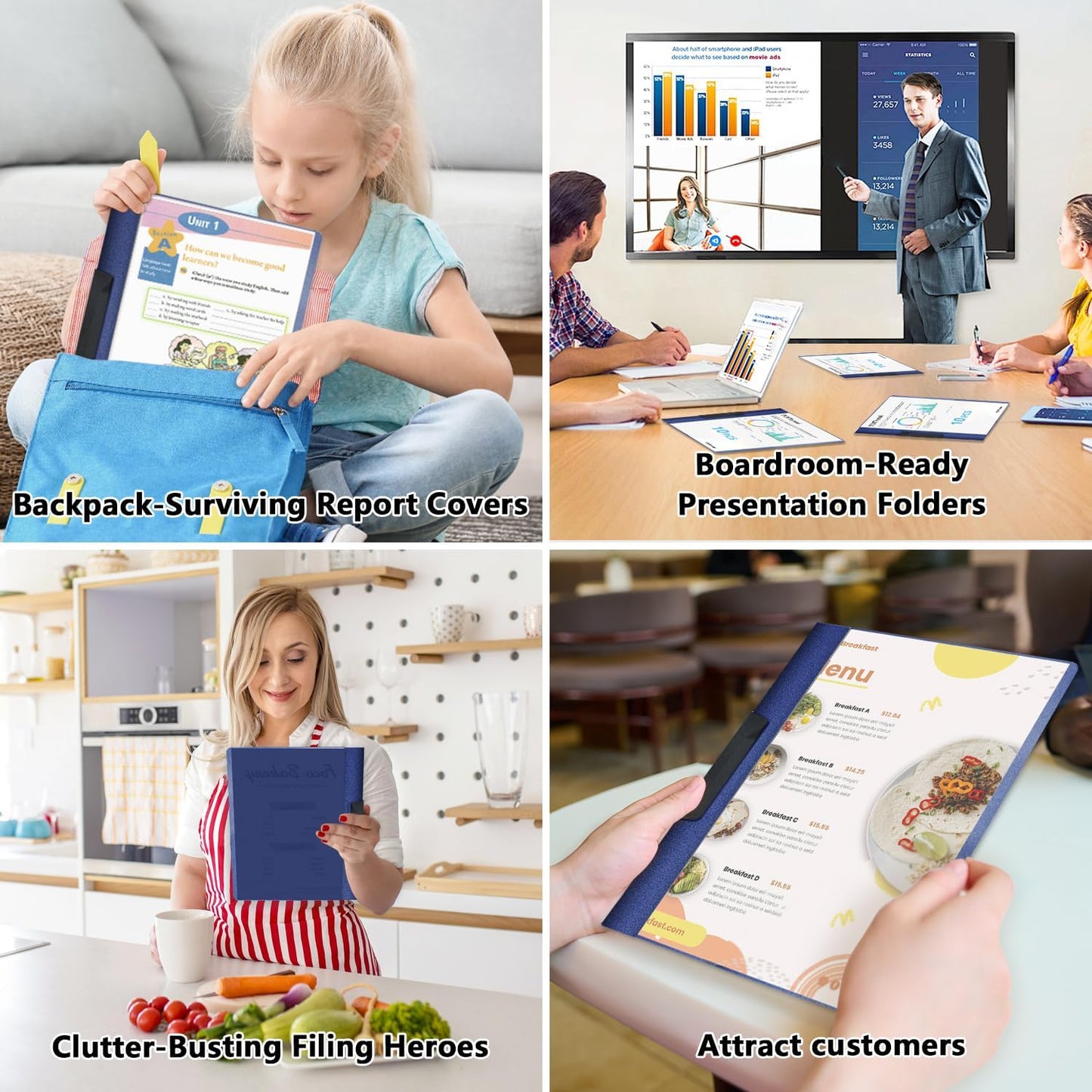 TOTiyea 10 Pack Clear Report Covers with Swing Clip, File Folder with Swing Clip, 30 Sheets Capacity, Slide Locking Report Covers, Letter Size (Navy, 10 Pack)