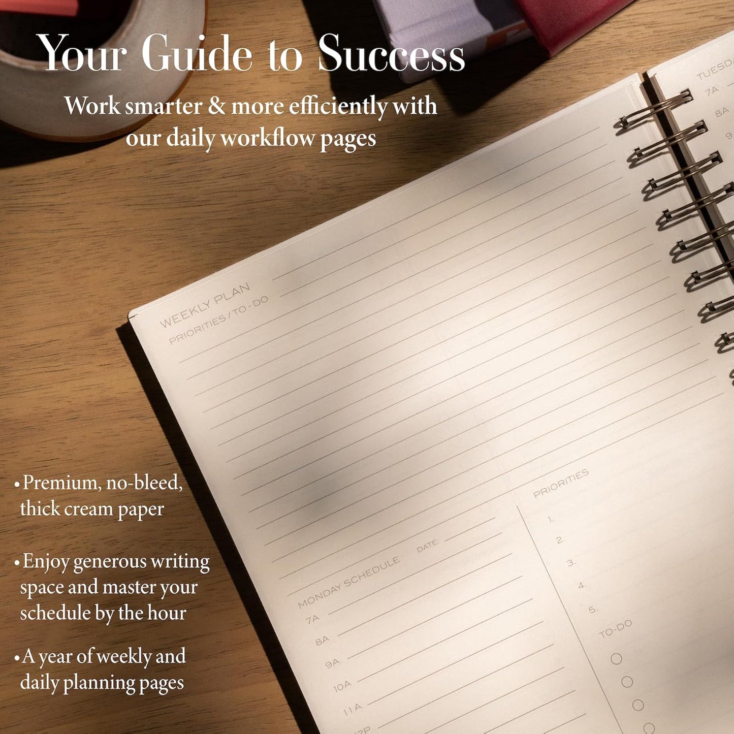 Anecdote Planner 2026 (8.5" x 10") Daily Planner Weekly Monthly Planner - 52 Weeks w/Library Buckram Cover, Brass Spiral - A4 Size Bleed-Resistant Paper – Ink Blue