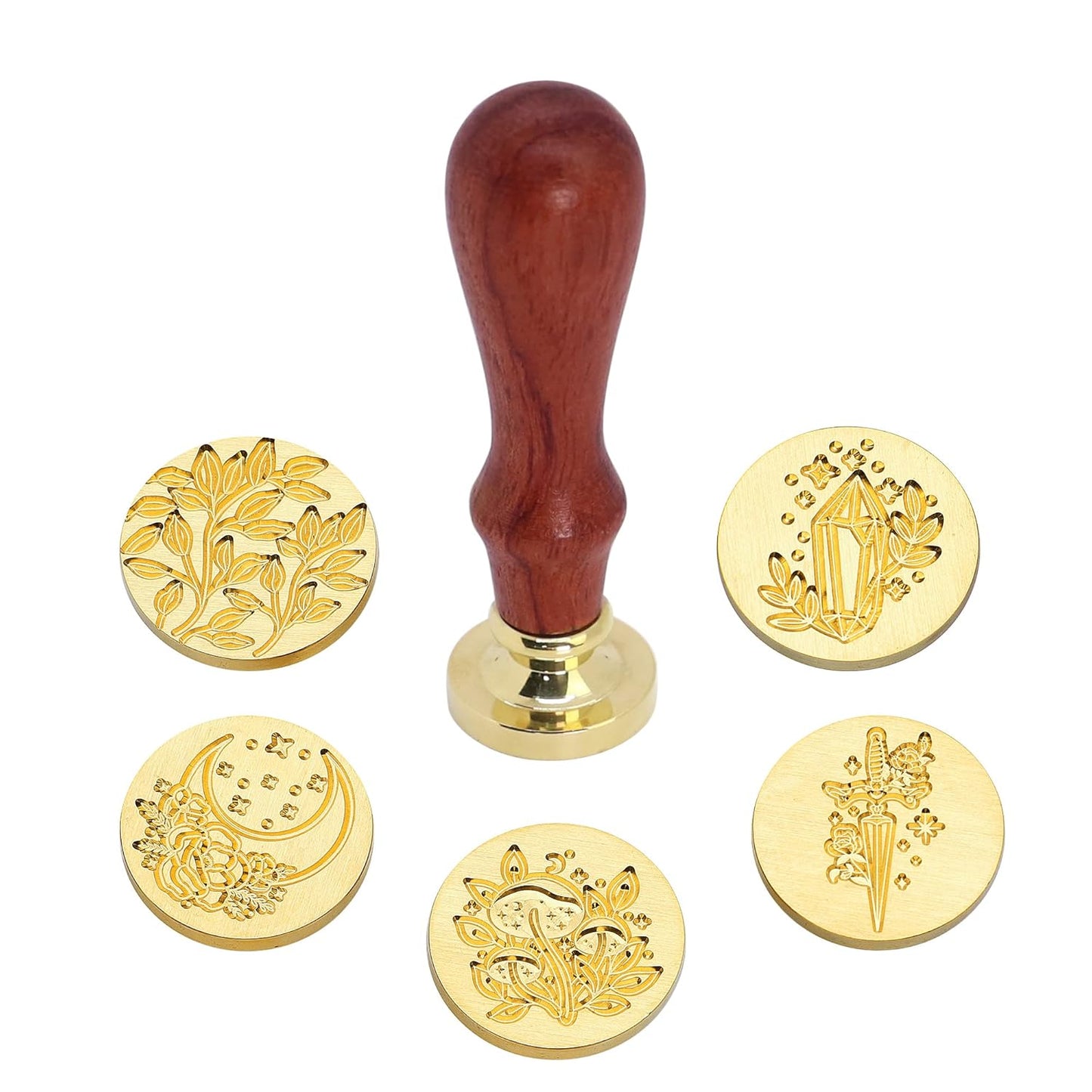 SWANGSA Wax Seal Stamp Set, Vintage 6 Pieces Flower Plant Pattern Sealing Wax Stamp Heads and 1 Wooden Handle for Wedding Greeting Cards Gift (Botanical Set)