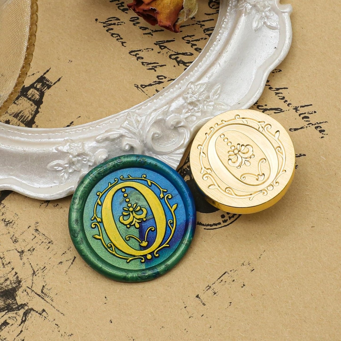 SWANGSA Initial Alphabet O Wax Seal Stamp Kit, Classic Retro Letter Sealing Stamp with 200pcs Sealing Wax Beads Kit for Wedding Invitations Cards Envelopes (O)