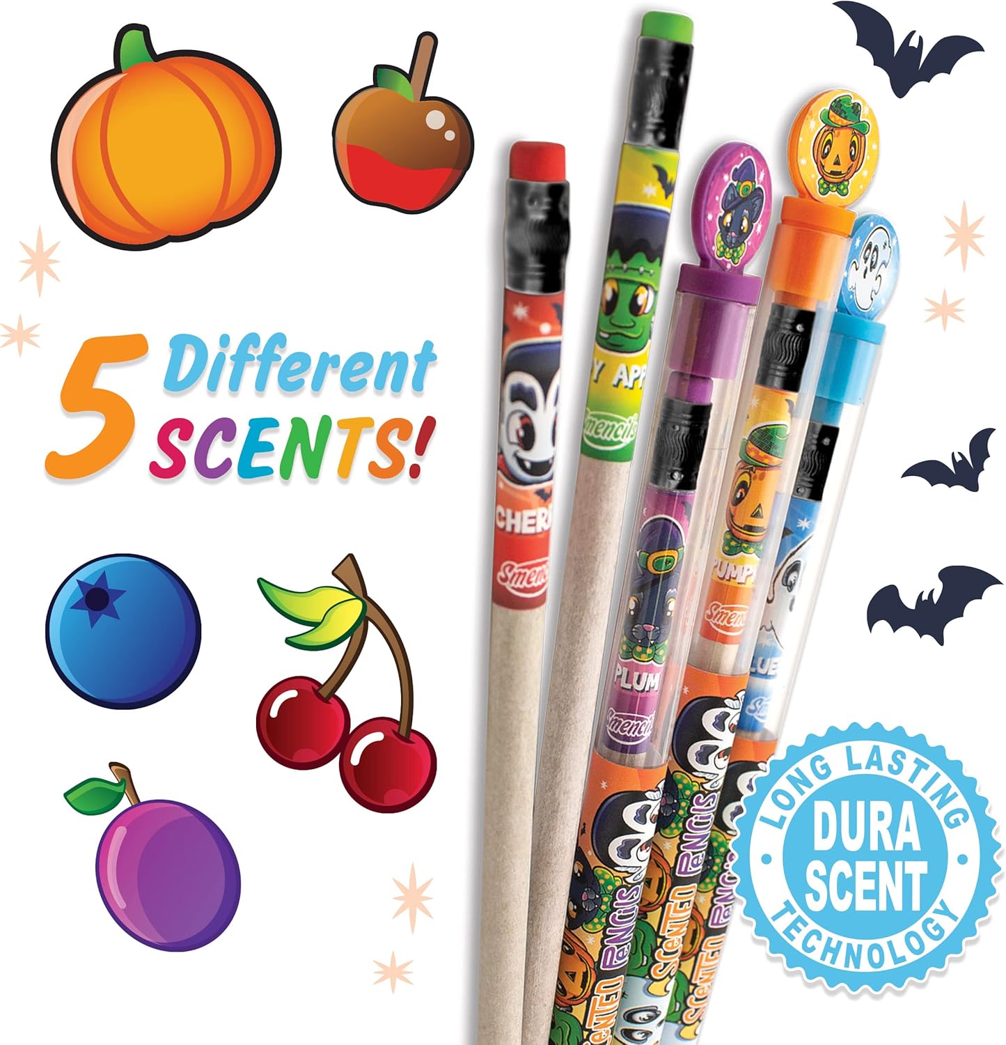 Halloween Smencils Cylinder - HB #2 Scented Smelly Pencils, 50 Count - Gifts for Kids, Party Favors, Classroom Rewards