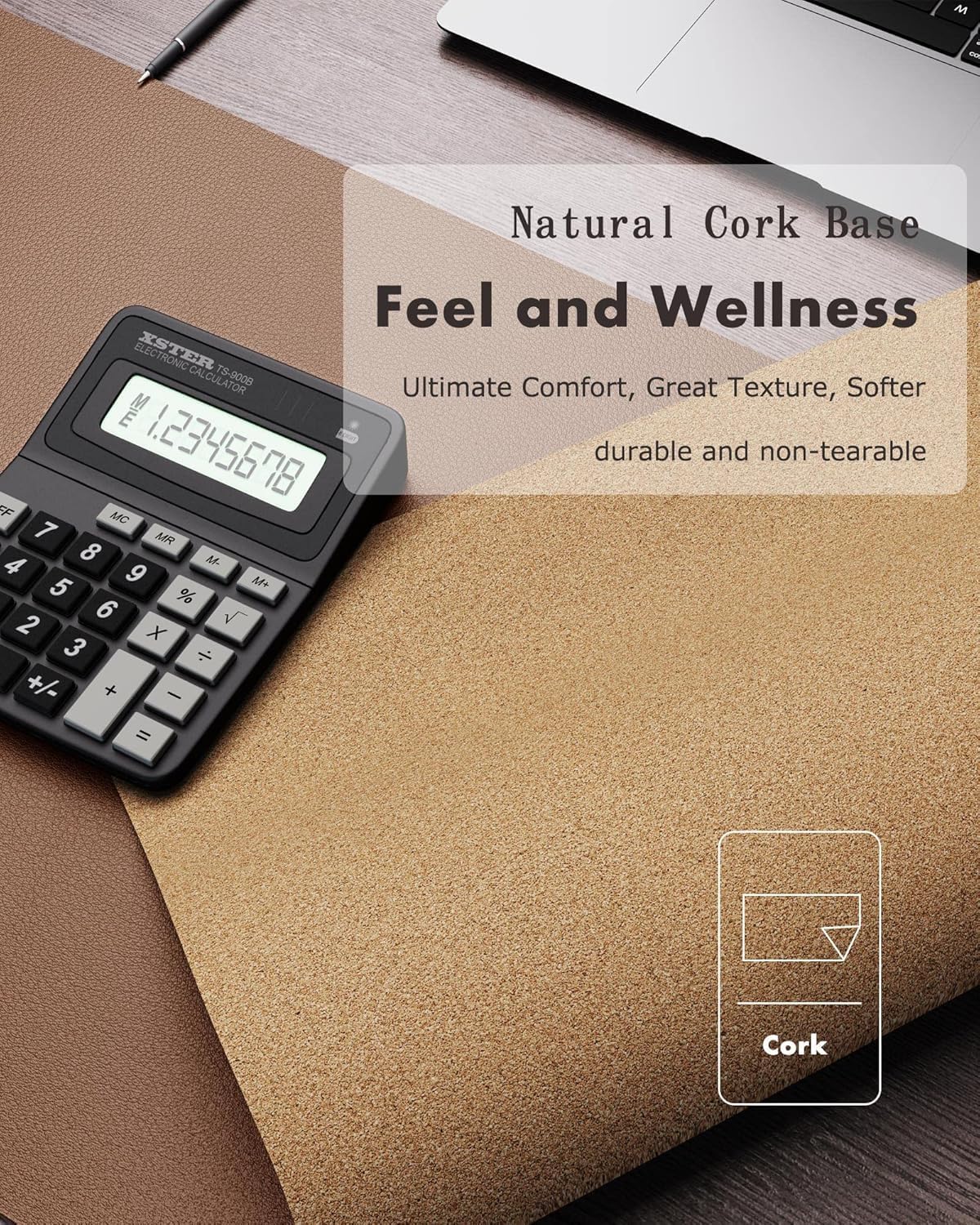 YSAGi Double-Sided Desk Pad, Leather Desk Mat, Eco Cork Desk Pad Protector, Large Mouse Pad for Desk, Waterproof Desk Blotter Pad, Desk Writing Pad for Office Work/Home(23.6"x13.7",Coffee+Cork)