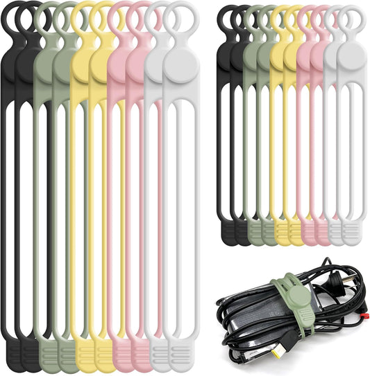 Nearockle Silicone Cable Ties Cord Organizer for Cable Management, 20PCS 4.2" and 7.1" Reusable Cable Organizer Electronic Accessories for Home, Office, Kitchen, School, Travel (5 Colors)