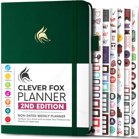 Clever Fox Planner 2nd Edition – Colorful Weekly & Monthly Goal Planner, Time Management & Productivity Organizer, Undated, A5 (Forest Green)
