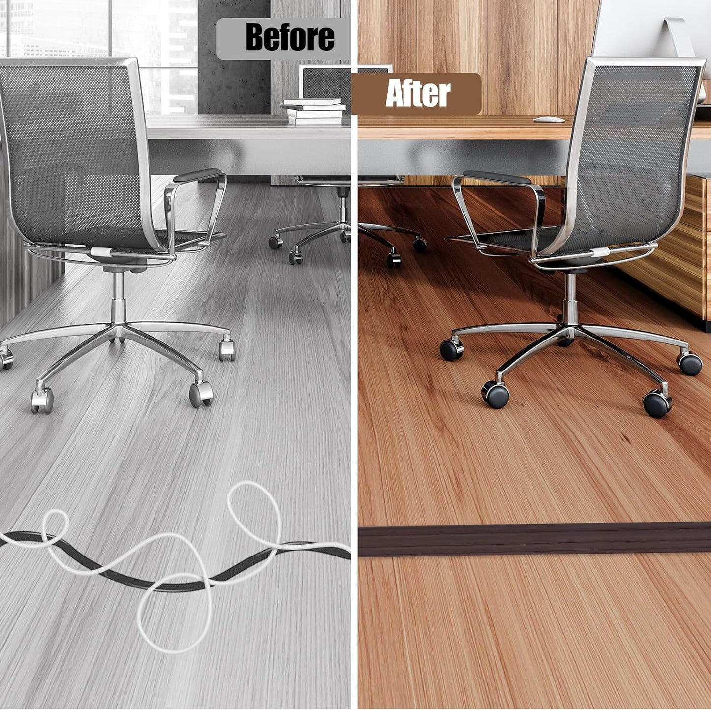 Floor Cord Cover Self Adhesive Cord Hider,3.3FT Cable Management, Extension Strip Protector for Wires, Prevent Cable Trips for Offices, Gyms, Exhibitions Cavity:0.51"(W) x 0.3"(H) Black Wood