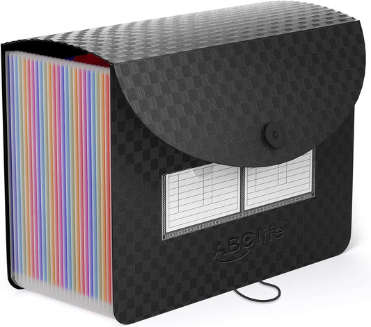 ABC life 26 Pockets Accordian File Organizer,Expanding File Folder/Portable A4 Letter Size Filling Box, Expandable Desktop Accordion Folder, Plastic Paper Document Coupon Organizer with Colored Label