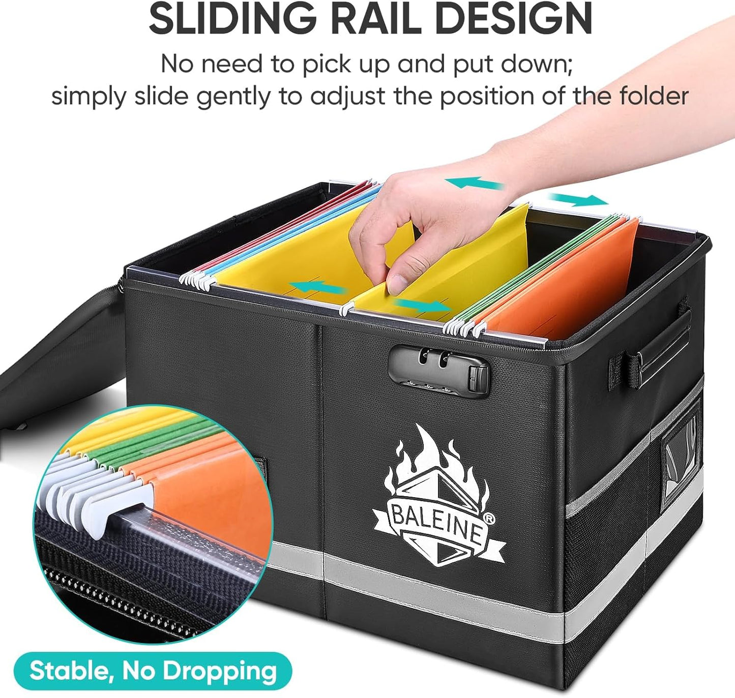 BALEINE Fireproof Document Box with Lock, Portable Fireproof Document Bag Waterproof Fire Proof File Boxes for Documents, File Organizer Box for Important Paperwork (Black, 16''x12.5''x11.5'')