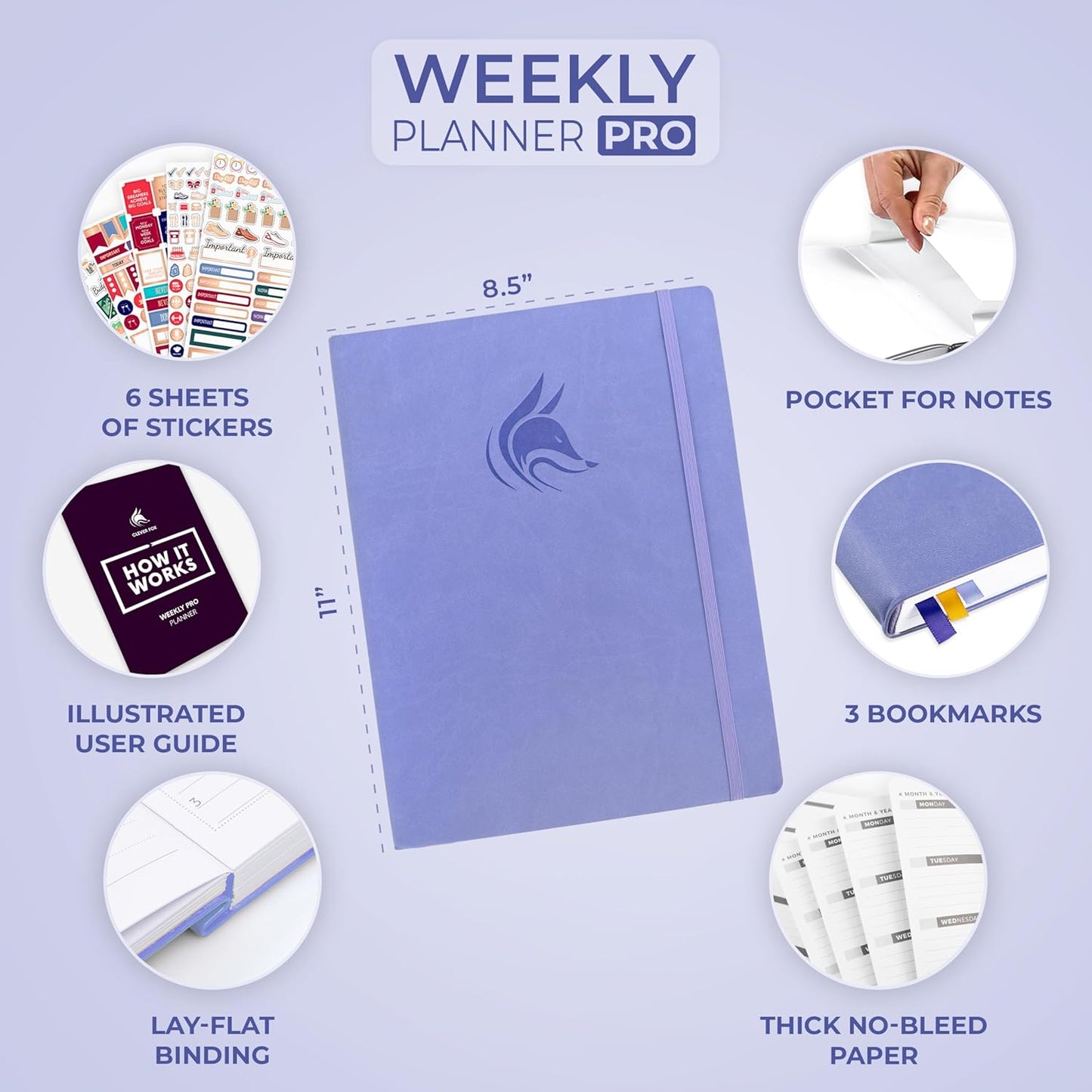 Clever Fox Planner PRO – Weekly & Monthly Life Planner to Increase Productivity, Time Management and Hit Your Goals, 8.5x11″ (Lavender)