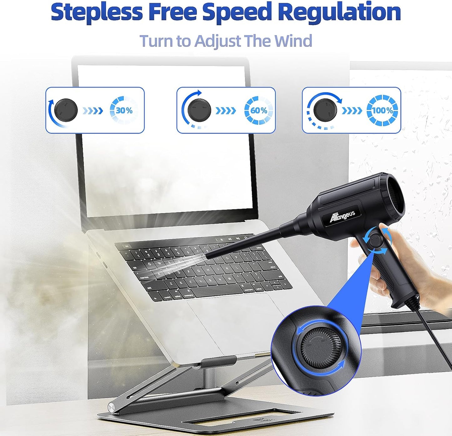 ATEngeus Air Duster, Stepless Speed Electric Air Duster, Multi-Use Compressed Air Duster, Keyboard Cleaner, Replace Canned Air, Air Blower for Clean Dust, Hairs, Laptop, PC