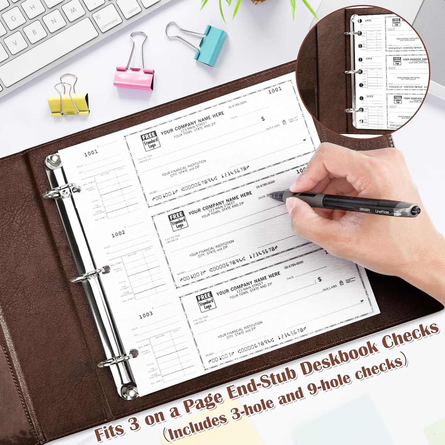 9" x11 1/4" PU Leather 3 Rings Personal Checks Binder for End-Stub Deskbook 3-Ring Binders for Desk Check fit 3 & 9 Holes Checkbook Binder Cover for Business Finances (Not Fit 7 Holes,Dark Brown)