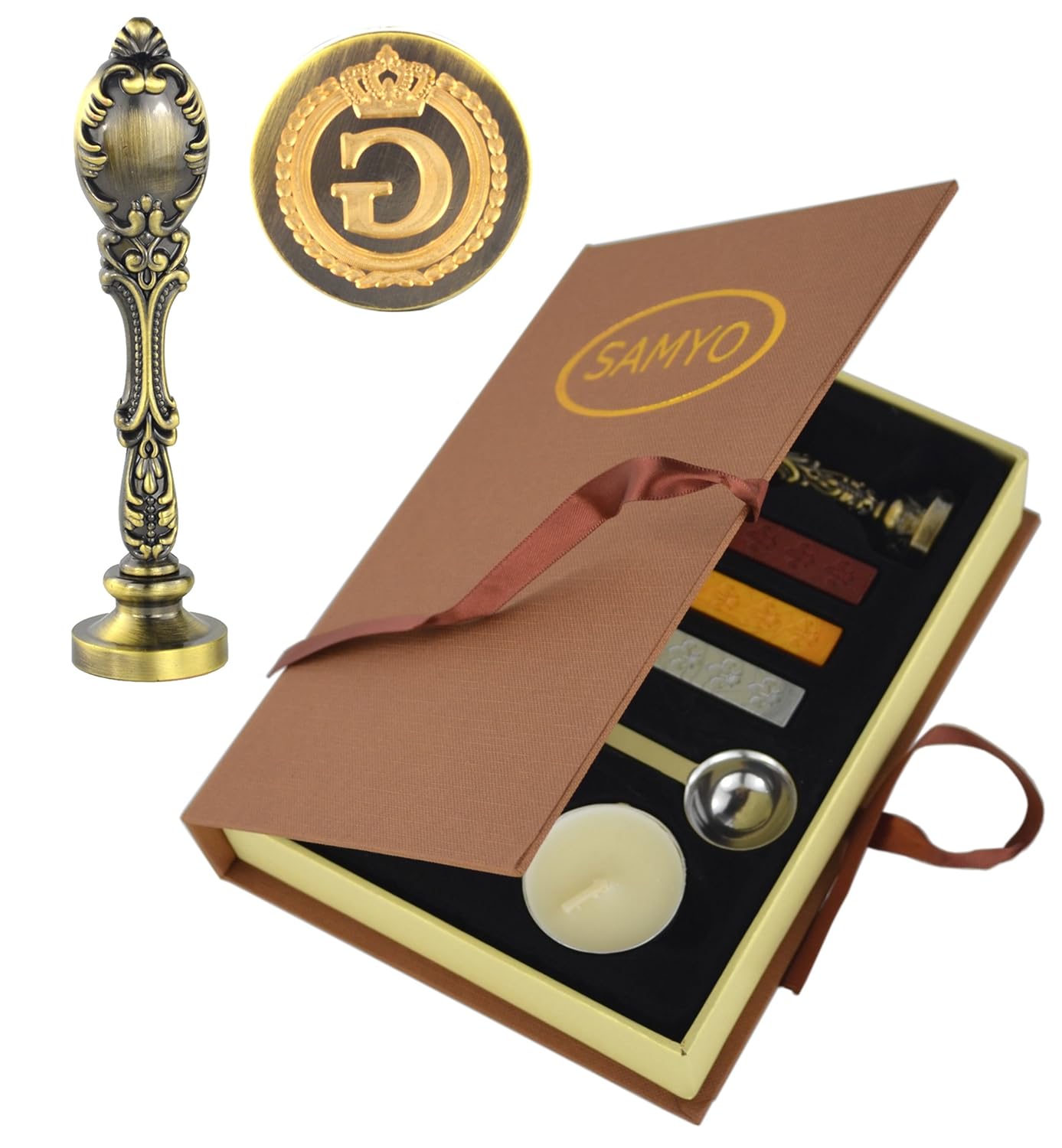 Samyo Creative Romantic Stamp Maker Classic Old-Fashioned Style Brass Color Wax Seal Sealing Stamp Vintage Antique Alphabet Initial Letter Set - (Letter G)