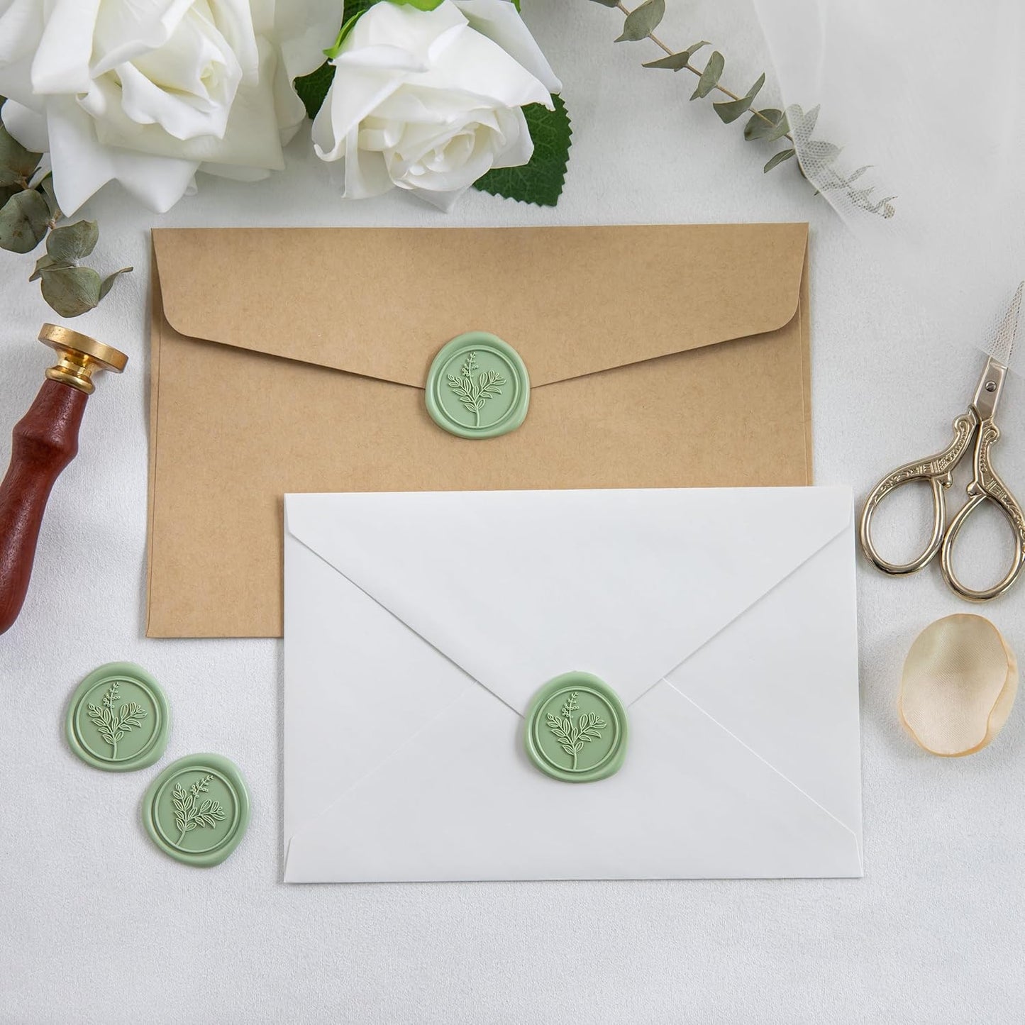 60 Pcs Sage Green Wax Seal Stickers, Wedding Invitation Accessories Envelope Stickers - Peferct for Wedding Accessories, Gift Box Craft Wrapping, Christmas Cards Envelope Seals