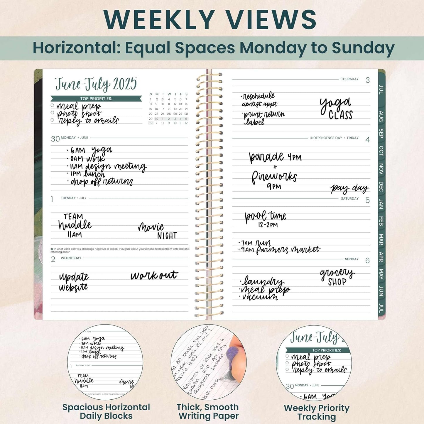 bloom daily planners 2025-2026 Academic Year Daily Planner (July 2025 - July 2026) - A5 Weekly & Monthly Calendar Agenda Organizer Book with Stickers - 5.5" x 8.25" - Emerald Paint Strokes