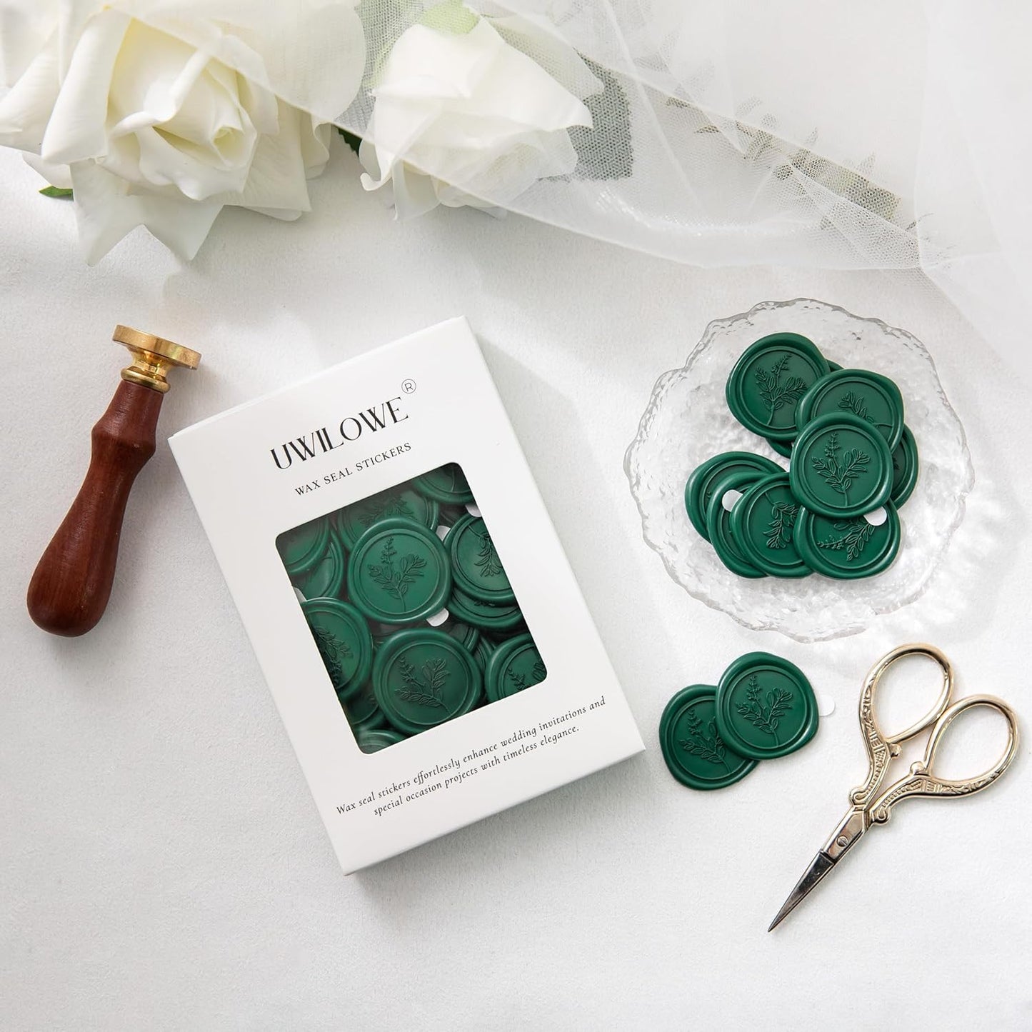 60 Pcs Emerald Green Wax Seal Stickers, Wedding Invitation Accessories Envelope Stickers - Self Adhesive Envelope Seals, Peferct for Invitation, Gift Box Craft Wrapping, Christmas Cards Decor