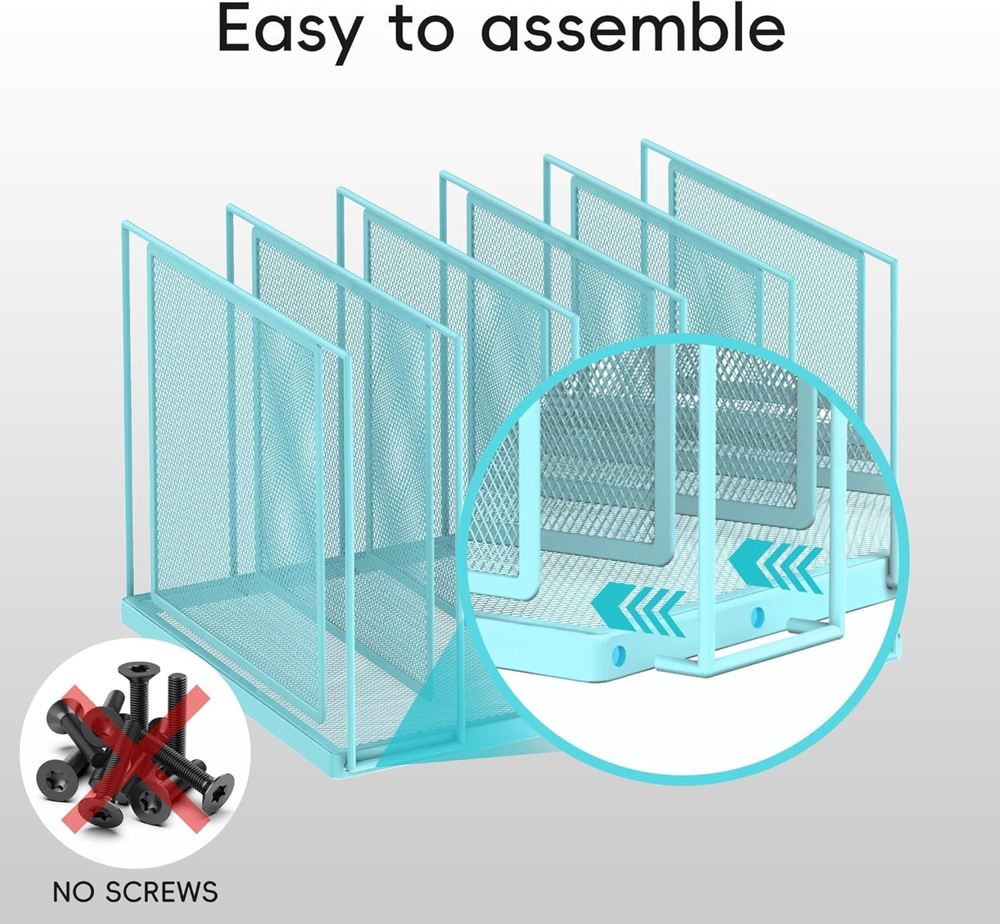 File Organizer for Desk, 5-Section Vertical File Sorter, Paper Holder Organizer Standing Metal File Folder for Office Home Classroom, Blue