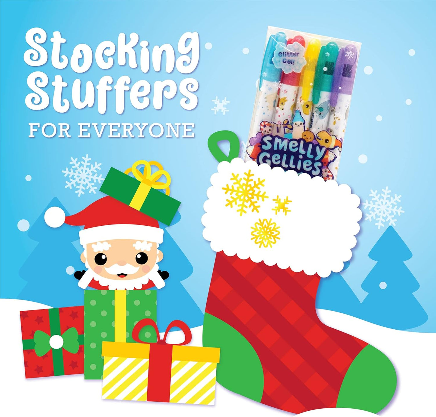 Holiday Smelly Gellies - Patented Gourmet Scented Glidewrite Glitter Gel Coloring Sticks, Crayons, Highlighters - 5 Count - Gifts for Kids, Stocking Stuffer
