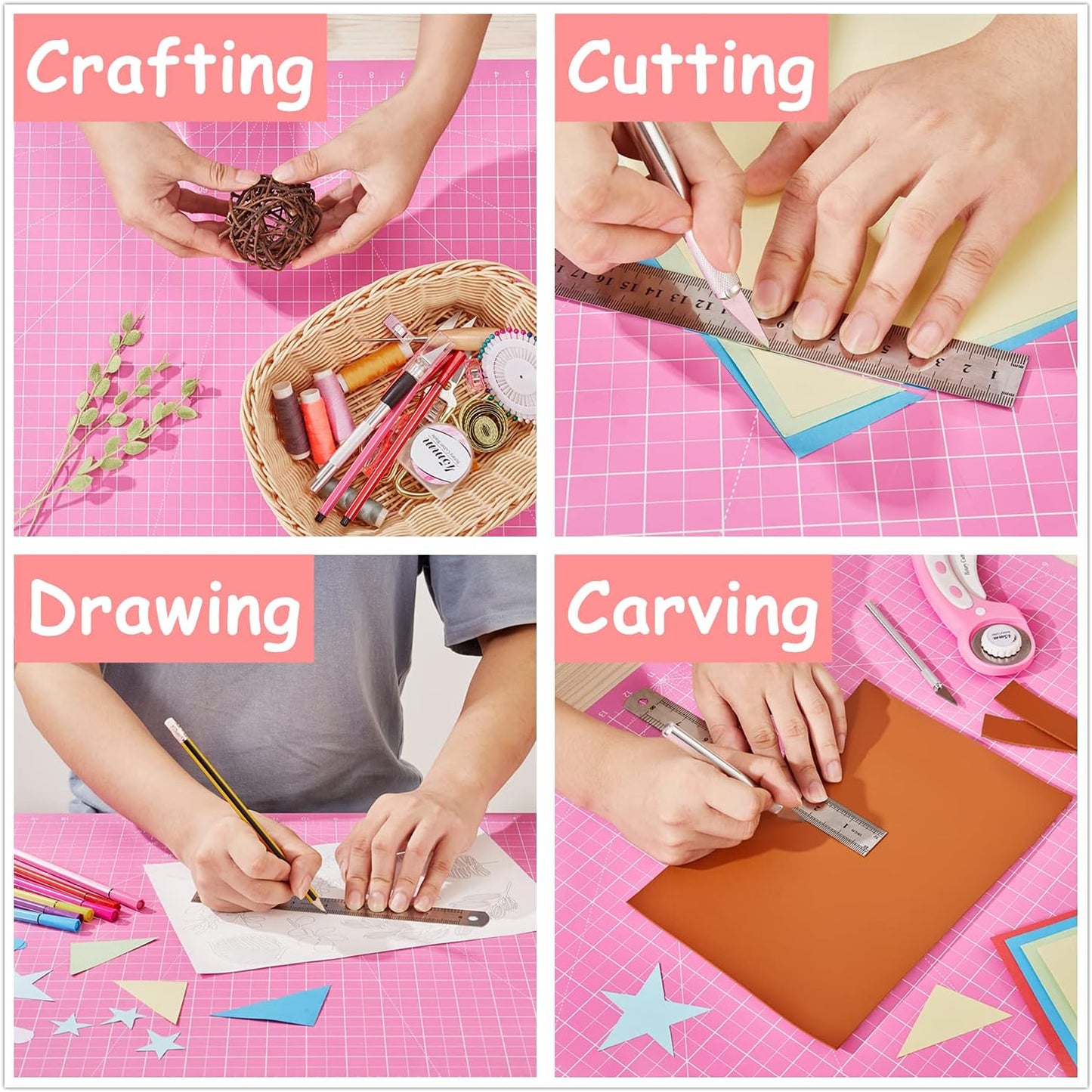 HEADLEY TOOLS 18"x24" Thickened Self Healing Cutting Mat, A2 Rotary Cutting Sewing Mat for Crafts, Double Sided 5-Ply Table Cutting Board for Fabric Quilting Patchwork Arts Hobby Project, Pink/Purple