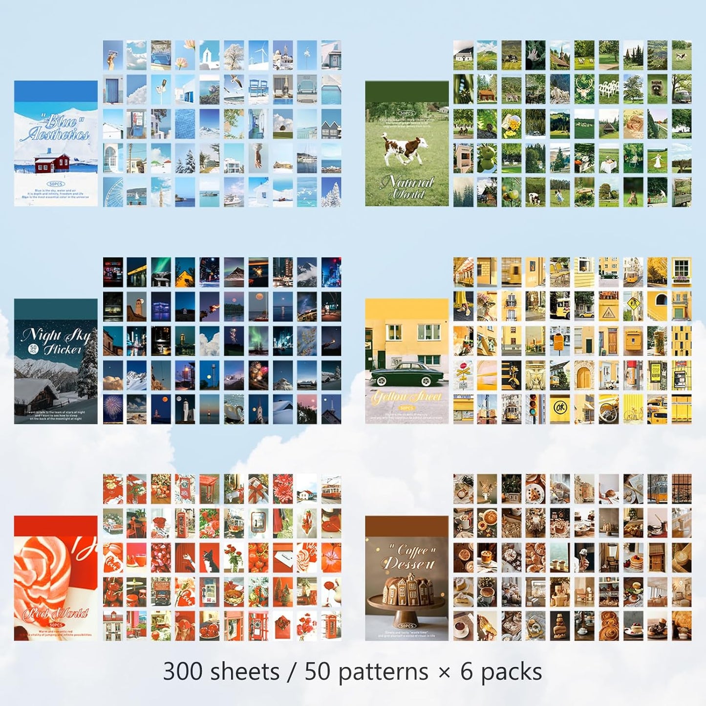 6 Sets 300 Pcs Washi Stickers Book, Vintage Aesthetic Sticker Set for Journaling Scrapbook Decoration Bullet Journal,Stamps Flowers Ticket Theme Stickers for Art Diary Craft Planner