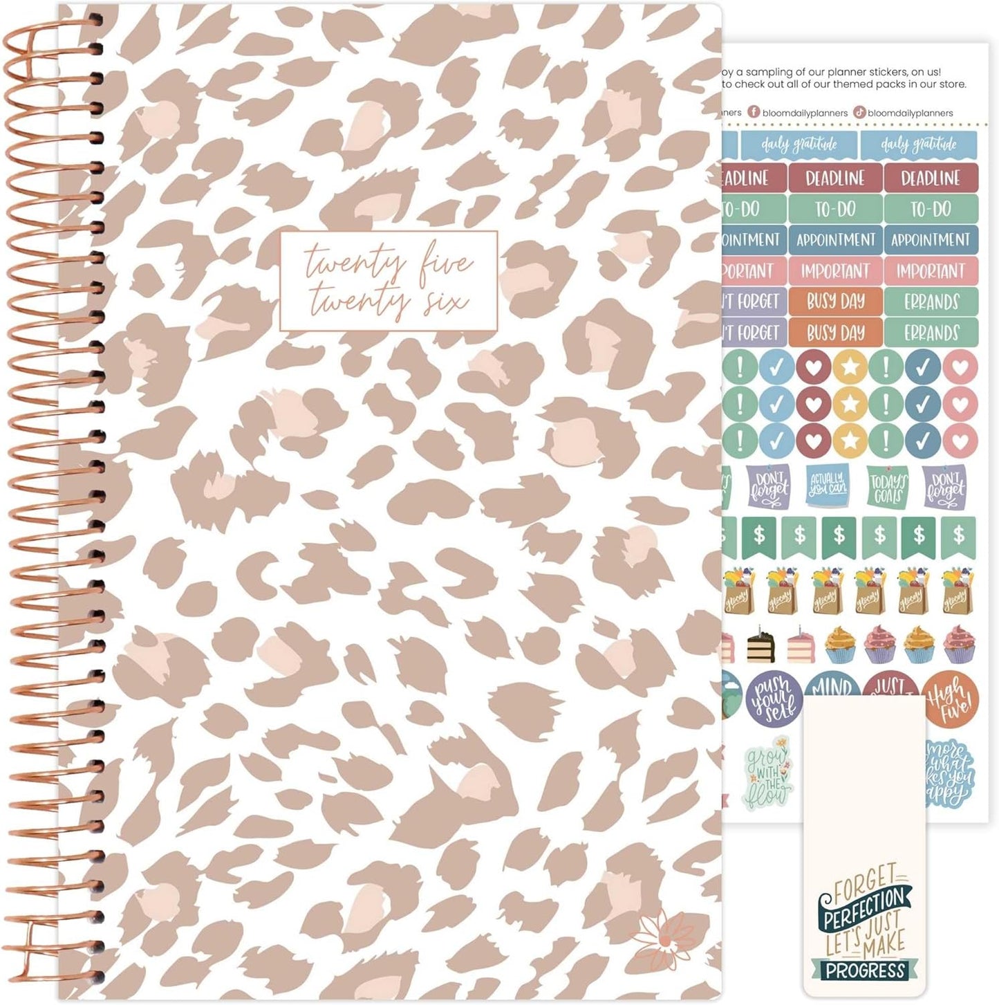 bloom daily planners 2025-2026 Academic Year Daily Planner (July 2025 - July 2026) - A5 Weekly & Monthly Calendar Agenda Organizer Book with Stickers - 5.5" x 8.25" - Tan Leopard