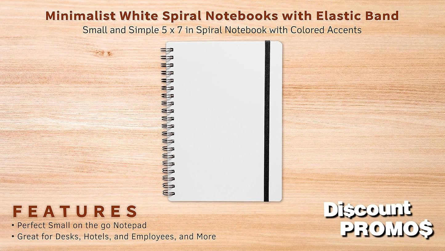 10 White Spiral Notebooks with Elastic Band Pack - 80 lined pages, Recycled - Black