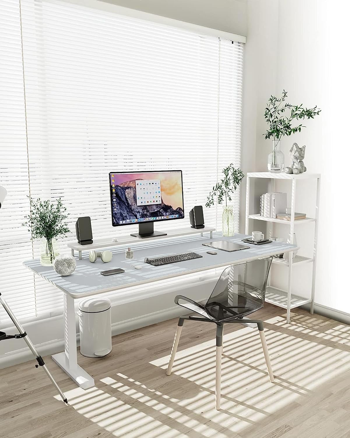 YSAGi Non-Slip Leather Desk Pad XL Size, Waterproof Laptop Computer Desk Keyboard Mat, Table Protector Blotter Mat, Large Mouse Pad for Office/Work/Home/Decor(Silver-Grey, 47.2" x 23.6")-No Band