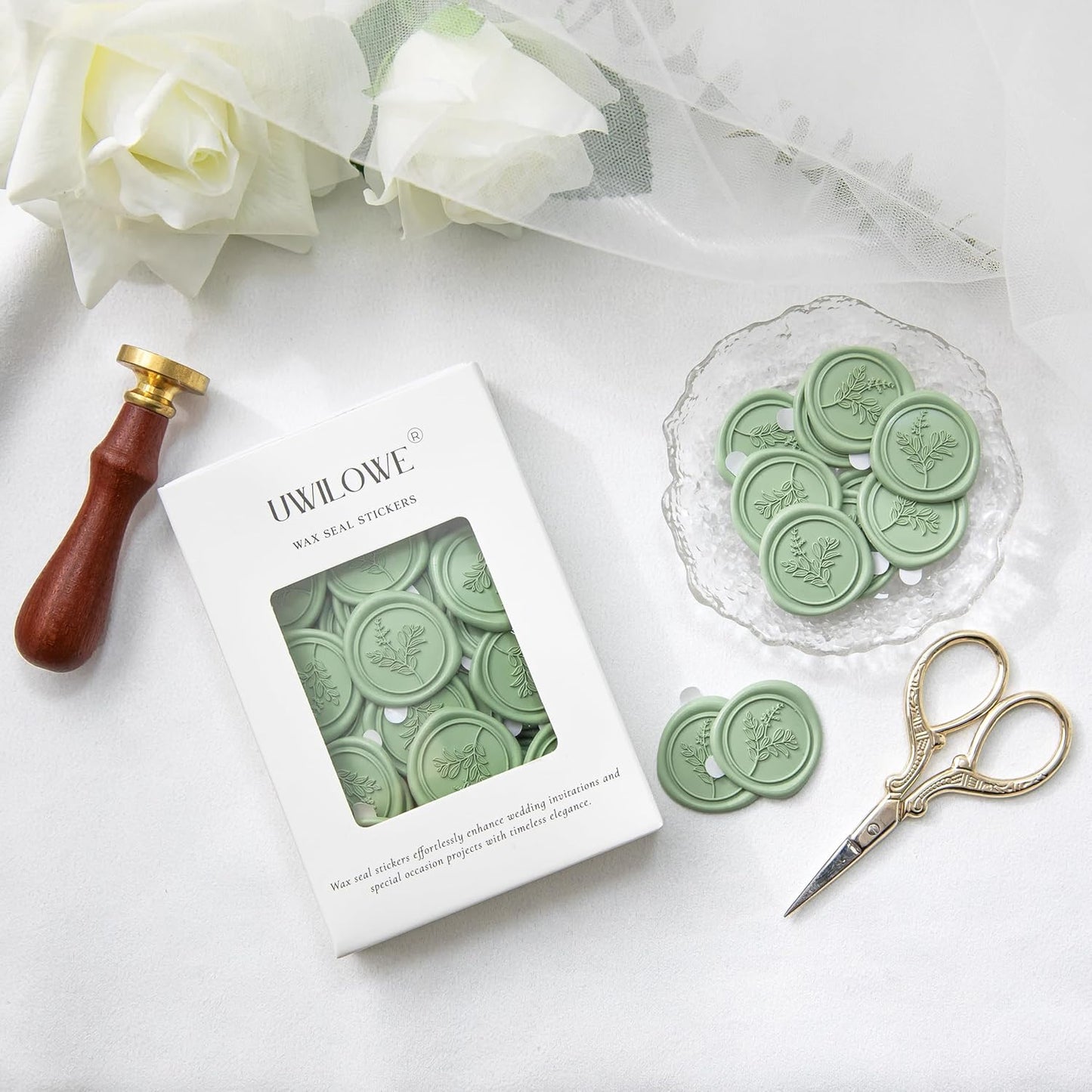 60 Pcs Sage Green Wax Seal Stickers, Wedding Invitation Accessories Envelope Stickers - Peferct for Wedding Accessories, Gift Box Craft Wrapping, Christmas Cards Envelope Seals