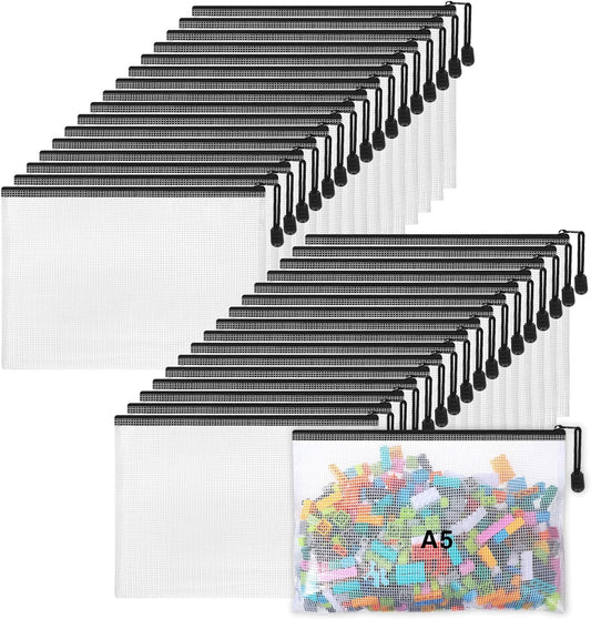Jetec 32 Pcs Mesh Zipper Bags Toy Storage Bikini Organizer Bag Bolsas Para Guardar Trajes De Baño Waterproof Zipper Reusable Pouch Puzzle Multipurpose for Storage Office(Black,9 x 7 Inch)