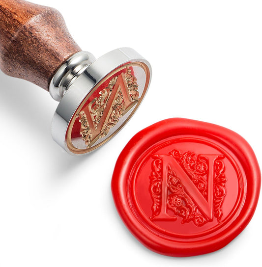 Mceal Wax Seal Stamp, Large Seal 1 1/5"(30mm) Dia, Silver Brass Head with Wooden Handle, Regal Letter A to Z Series (Letter N)