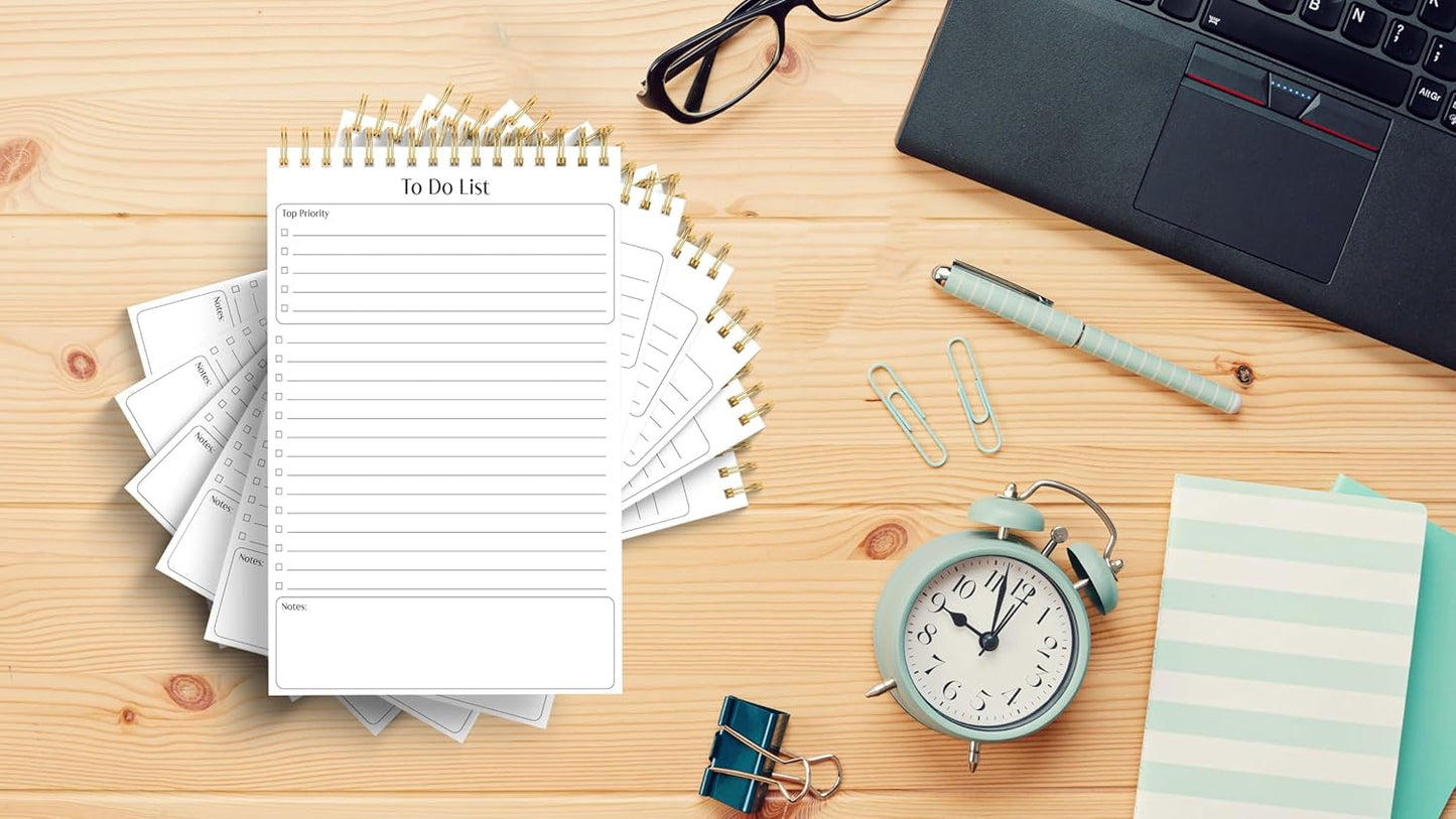 Better Office Products To Do List Mini Notepads, 5.5" x 8.5", Planning Note Pads, 50 Sheets Per Pad, Double Wire Spiral, Daily Agenda Productivity Checklist Organizer (6 Pack)