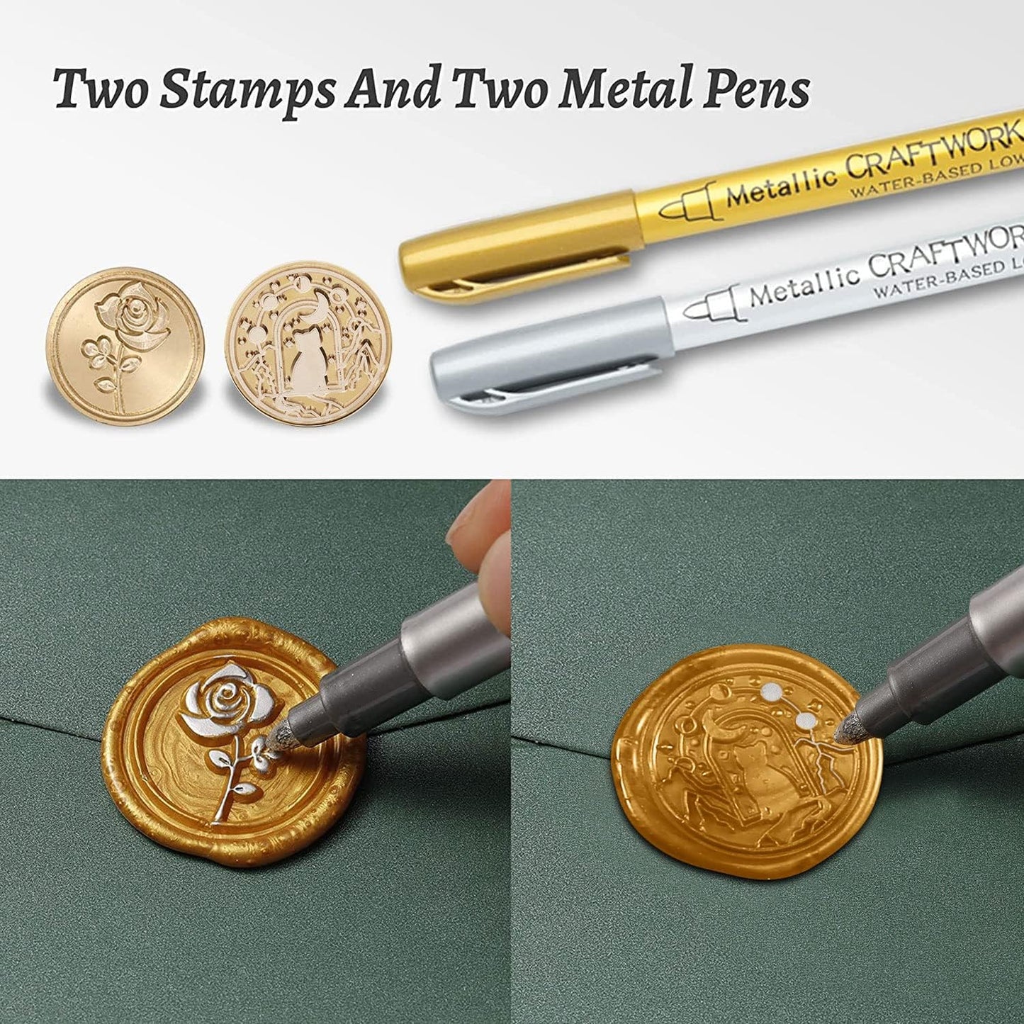 Comealltime Wax Seal Kit with Gift Box, 624 Pcs 24 Colors Sealing Beads, 2 Pcs Stamps, Sealing Wax Warmer, Metallic Pen, Envelope, Candles for Wedding Birthday Gift and DIY Craft, Sellado de Cera