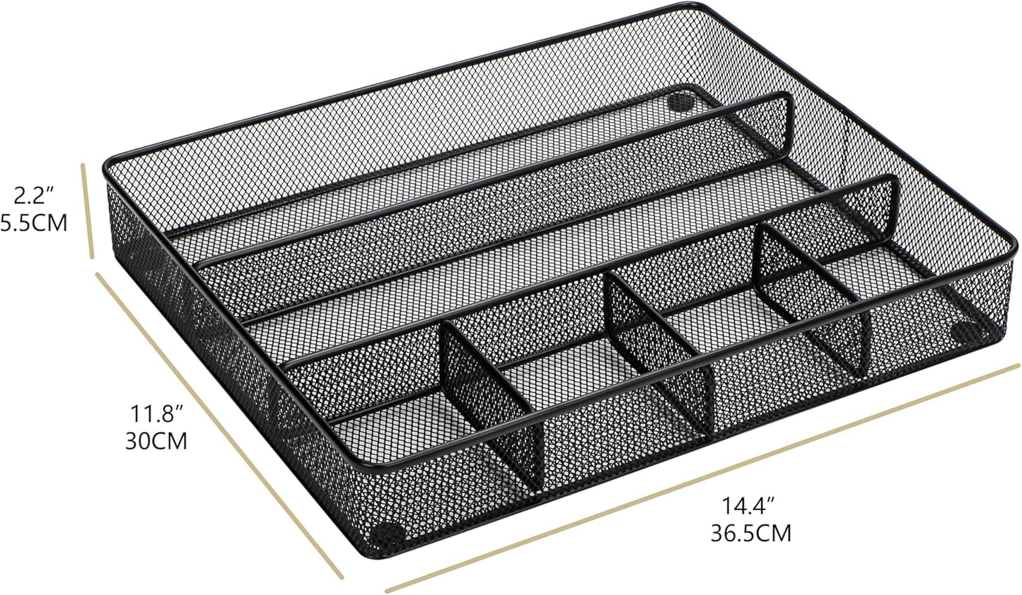 Annova Desk Top Organizer Tray for Office Organization - Metal Mesh - Storage Tray with Dividers for Pens, Desktop Accessories, Bathroom, Kitchen, Makeup and Office Supplies (Large, Black)