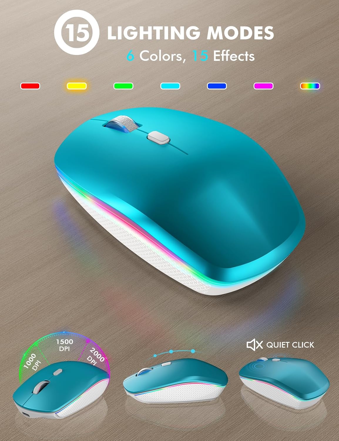 Wireless Keyboard and Mouse Combo - RGB Backlit, Rechargeable & Light Up Letters, Full-Size, Ergonomic Tilt Angle, Sleep Mode, 2.4GHz Quiet Keyboard Mouse for Mac, Windows, Laptop, PC