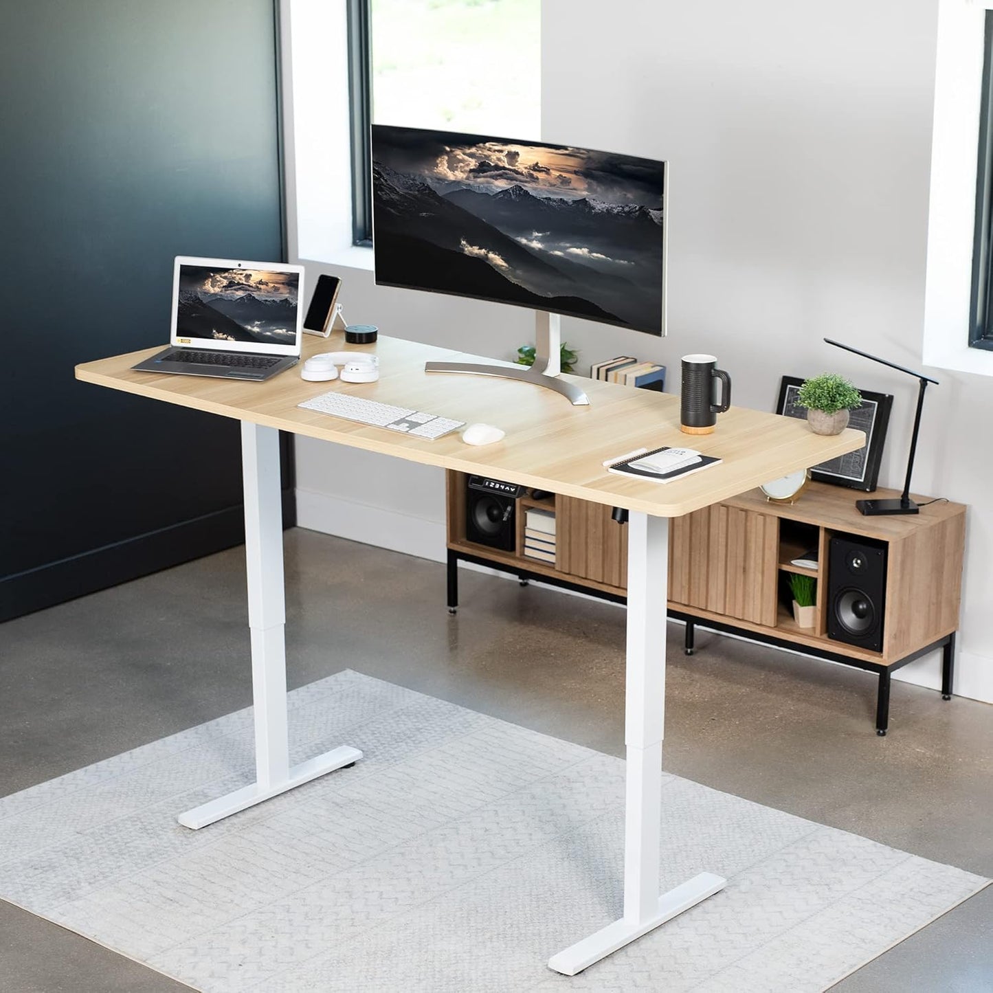 VIVO Electric 71 x 30 in Standing Desk, Memory Height Adjustment, 1B Series, Light Wood Top White Frame, DESK-KIT-1W7C