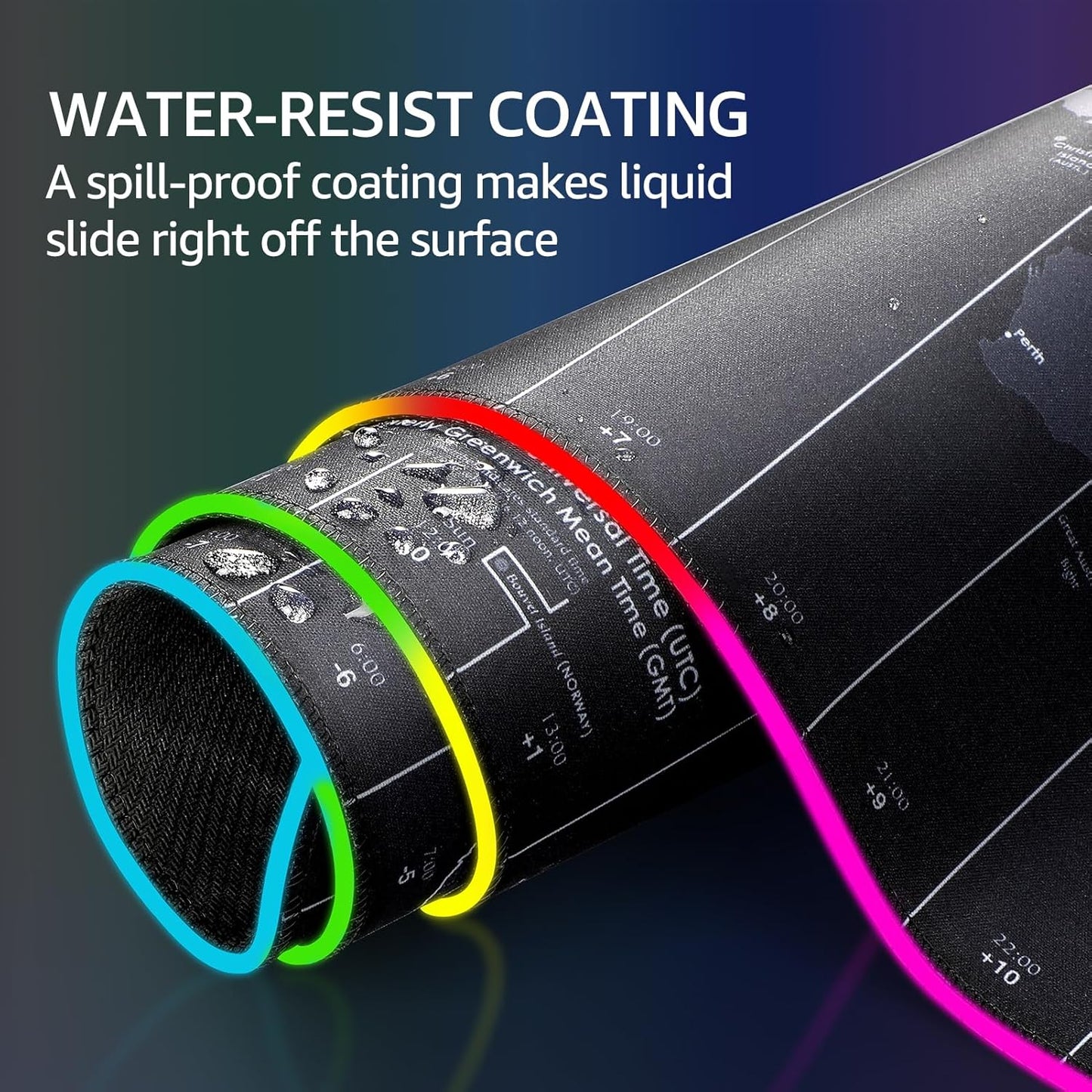 KTRIO RGB Large Gaming Mouse Pad with Stitched Edges, Superior Micro-Weave Cloth, Non-Slip Base, Water Resist Coating, 31.5 x 15.7 in, RGB World Map