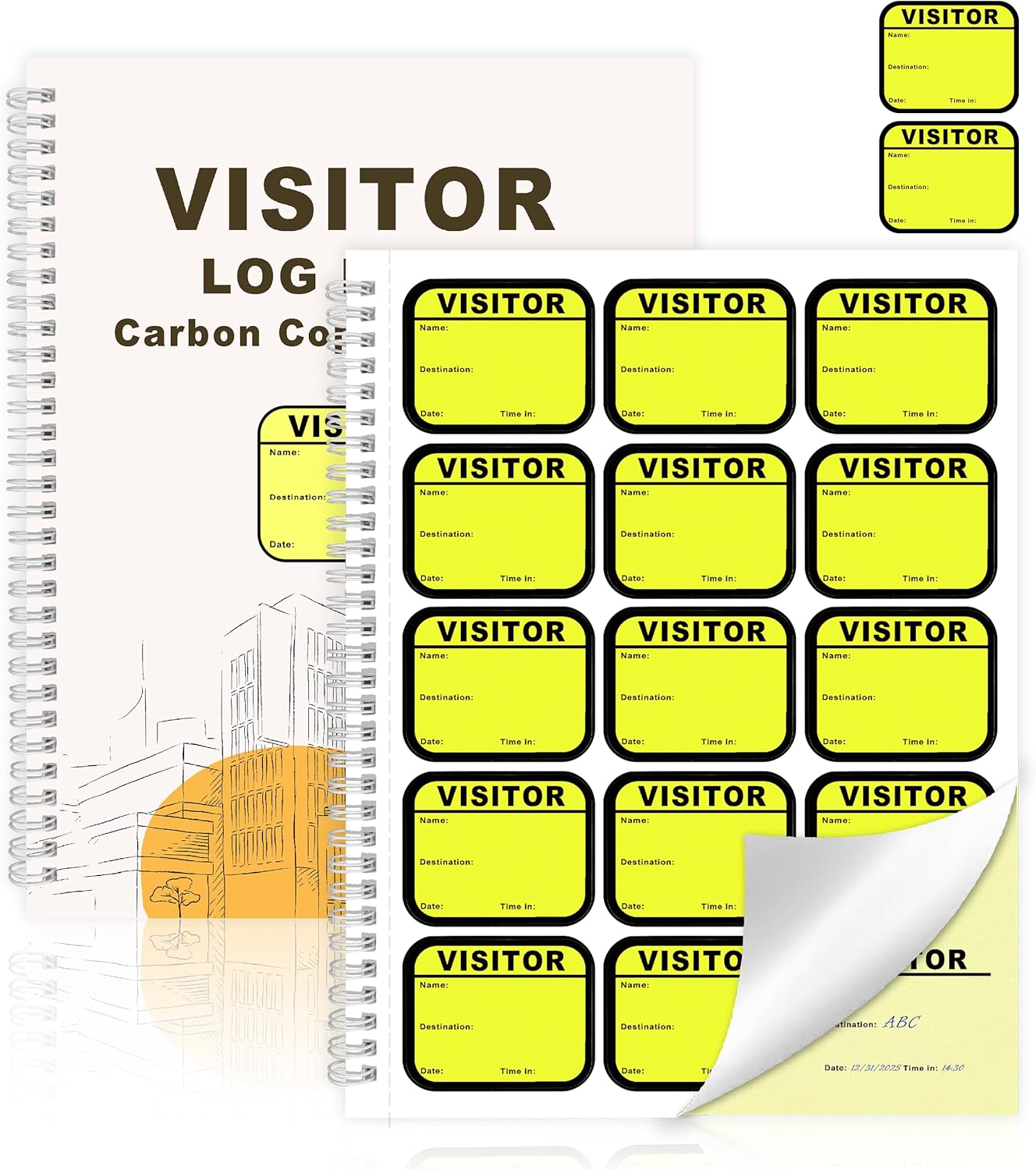 1 Pack of 225 Visitor Badges Registry Log with Carbon Copy Visitor Stickers Letter Size Visitor Log Book Extras Protecting Privacy Pages Spiral-Bound Self Visitor Badges Guest Register Book (1)