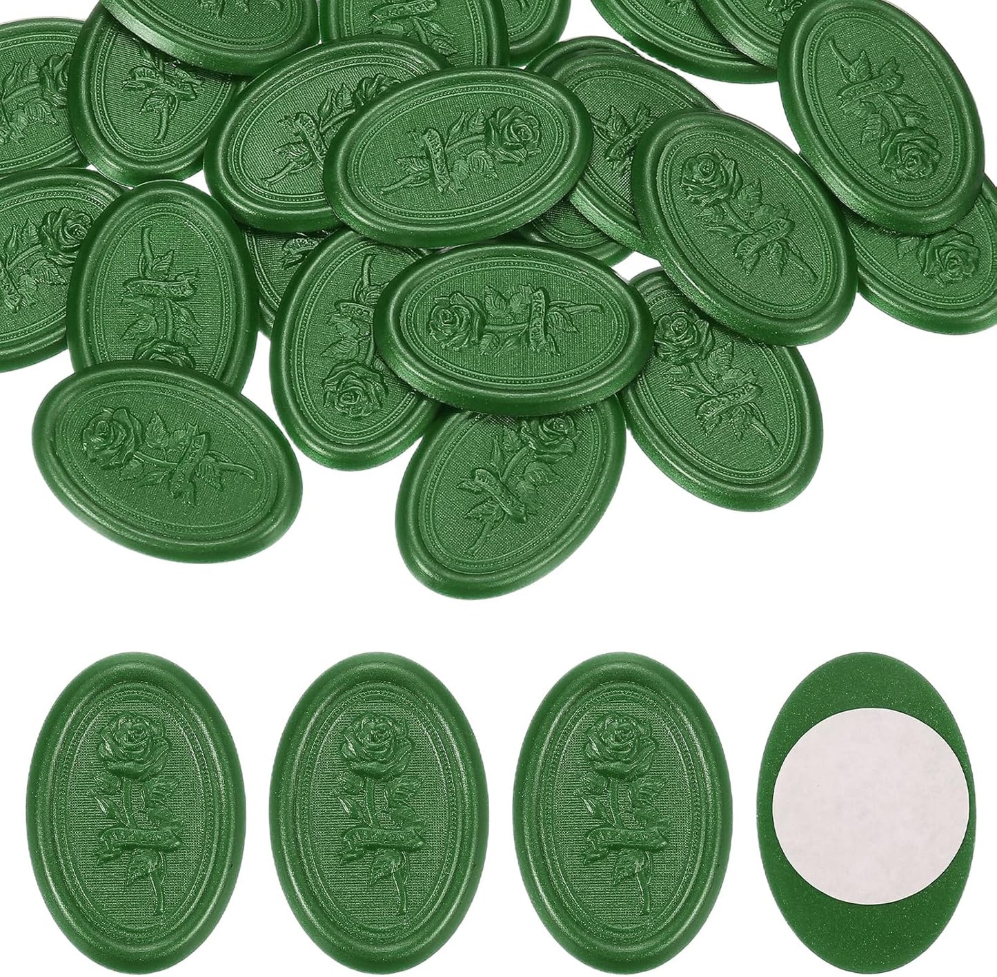 uxcell 25 Pcs Wax Seal Stickers, Self Adhesive Envelope Letter Seal Stickers with Rose Pattern for Holiday Party Wedding Invitations, Gift Packaging, Green