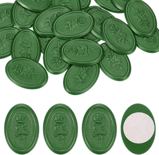 uxcell 25 Pcs Wax Seal Stickers, Self Adhesive Envelope Letter Seal Stickers with Rose Pattern for Holiday Party Wedding Invitations, Gift Packaging, Green