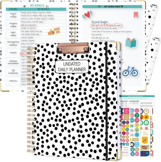 Ospelelf Undated Spiral Planner 12 Months, Daily Weekly and Monthly Academic Planner with Clip 8.5 x 11