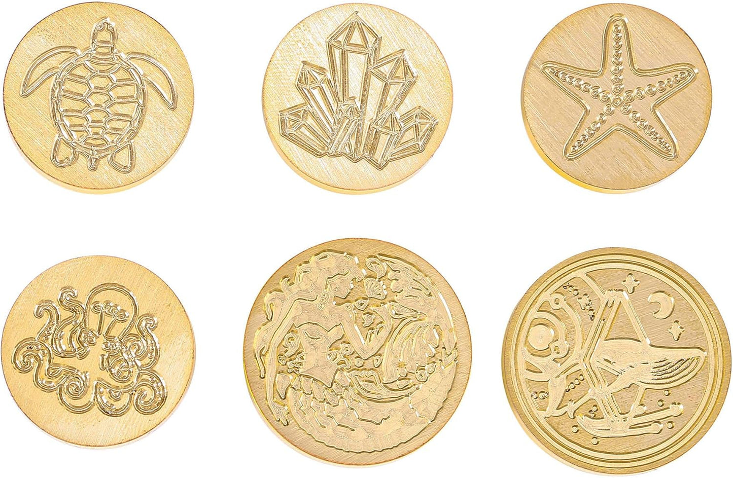Yoption 6 Pcs Wax Seal Stamp Set, Ocean Crystal Mermaid Sealing Wax Stamps Kit, Wooden Handle with Brass Head for Wedding Christmas Invitation Gift Cards
