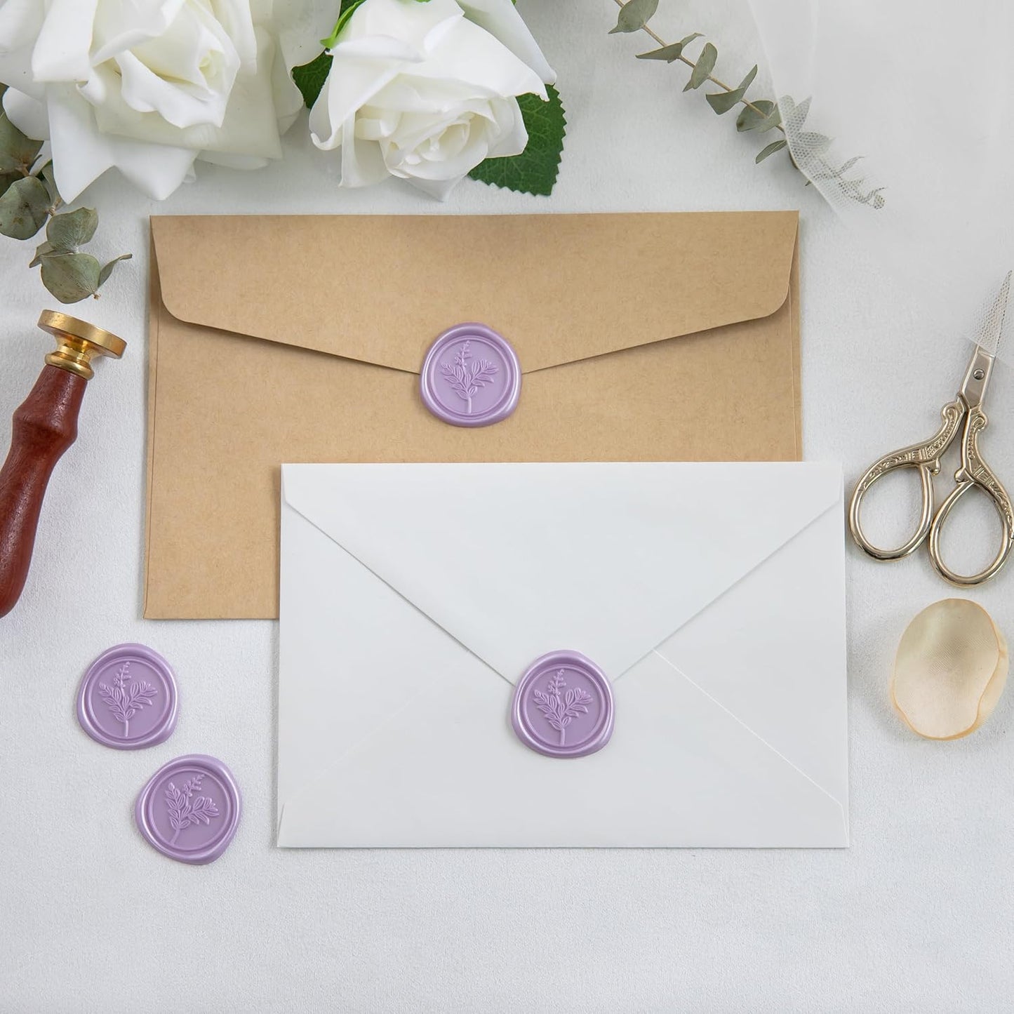 60 Pcs Lilac Wax Seal Stickers, Wedding Invitation Accessories Envelope Stickers - Peferct for Wedding Accessories, Gift Box Craft Wrapping, Christmas Cards Envelope Seals