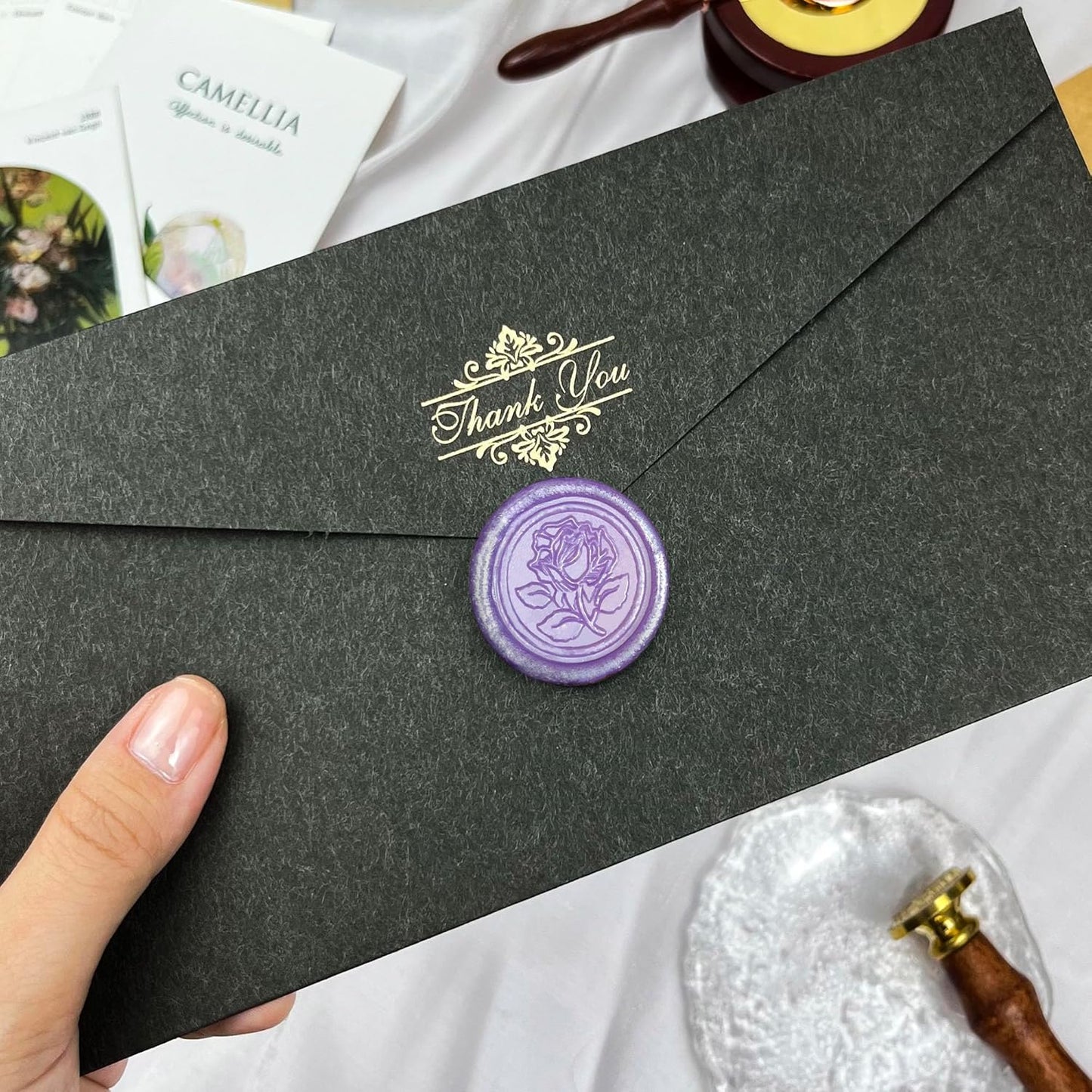 100Pcs Wax Seal Stickers Handmade Envelope Seals Self Adhesive Wax Stickers for Wedding Party Invitations, Envelope, Gift Wrap, Christmas(Rose Style, Lilac Purple)