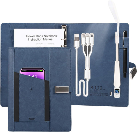 Premium Refillable Planner & Notebooks For Work,Rocketbook Notebook,With 8000mAh Power Bank, Book Light,3 in 1 Charger Cable,Card Holder,16G Thumb Drive,Used for Studying, Or Creating (Blue)